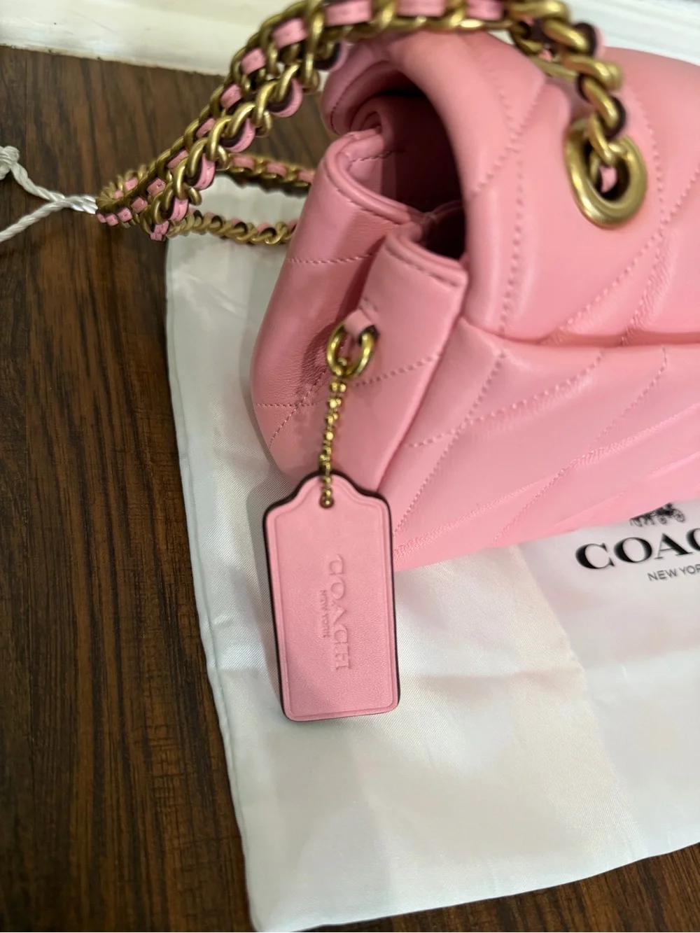 Coach Quilted tabby 20 in flower Pink Crossbody with Gold Chain